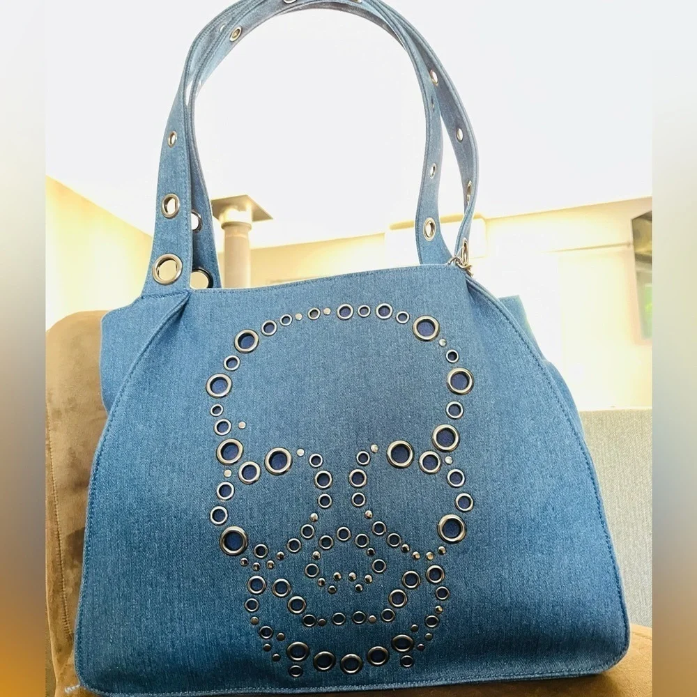 Betsey Johnson skull denim tote bag xl - Picture 1 of 9